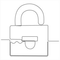 Continuous single line drawing of metal padlock outline illustration vector