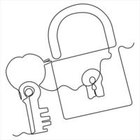 Continuous single line drawing of metal padlock outline illustration vector