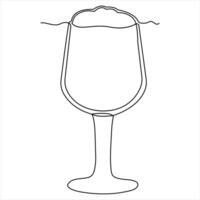 Single line continuous drawing of wine glass outline beverage element illustration vector