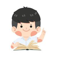 Kid boy student enjoying reading book vector