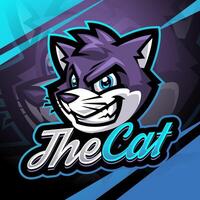 The cat head esport mascot logo design vector