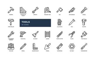 Tools repair maintenance tool kit mechanic outline line icon set vector