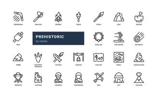 prehistoric primitive tribe stone age caveman outline line icon set vector