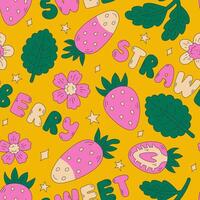 Cartoon fruit seamless pattern with strawberry vector