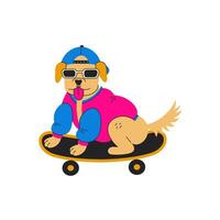 Labrador dog riding on skateboard 90s vector