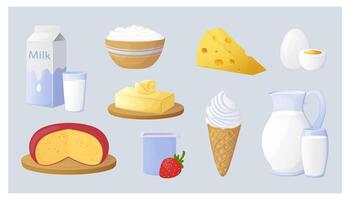 set of hand drawn dairy farm products in cartoon style vector