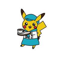 pokemon personaje Pikachu dibujos animados aire anfitriona uniforme vector