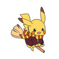 pokemon personaje Pikachu volador Escoba vector