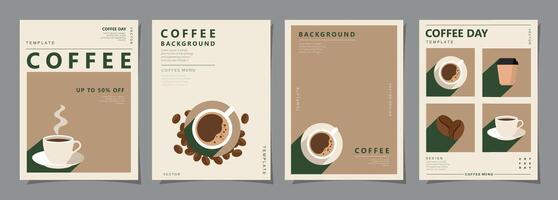 Set of minimal background templates with coffee beans and coffee mug for invitations, cards, banner, brochure, poster, cover, cafe menu or another design. vector