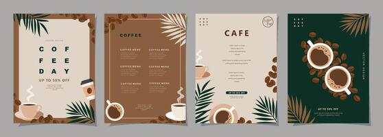 Set of minimal background templates with coffee beans and coffee mug for invitations, cards, banner, brochure, poster, cover, cafe menu or another design. vector