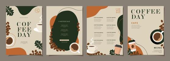 Set of minimal background templates with coffee beans and coffee mug for invitations, cards, banner, brochure, poster, cover, cafe menu or another design. vector