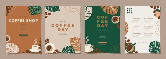 Set of minimal background templates with coffee beans and coffee mug for invitations, cards, banner, brochure, poster, cover, cafe menu or another design. vector