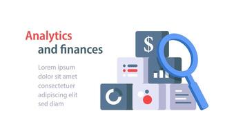 Performance data analytics, investment report, marketing study, audition services vector