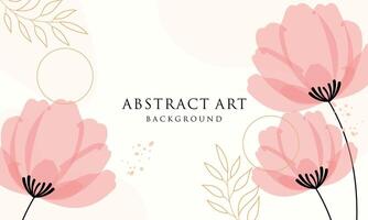 Abstract art background . Line art flower and botanical leaves vector