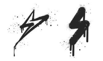 Spray painted graffiti Electric lightning flash, Lightning bolt in black over white. Drops of sprayed thunder bolt symbol. isolated on white background. illustration vector