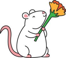 linda blanco ratón con un flor vector