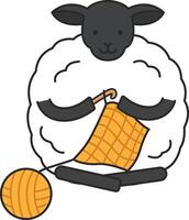 Cute sheep with wool ball and knitting needles vector