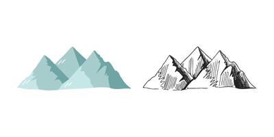 Cute hand drawn mountains. Flat and outline black illustration isolated on white background. Doodle drawing. vector