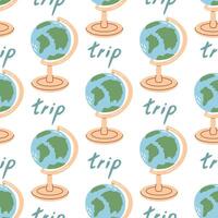 Cute globe seamless pattern. Flat illustration isolated on white background. Doodle drawing. vector