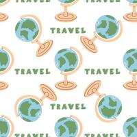 Cute globe seamless pattern. Flat illustration isolated on white background. Doodle drawing. vector