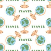 Cute globe seamless pattern. Flat illustration isolated on white background. Doodle drawing. vector