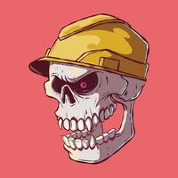 Skull character with a construction hat. vector