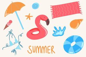 A set of summer beach stickers in retro colors. illustration vector