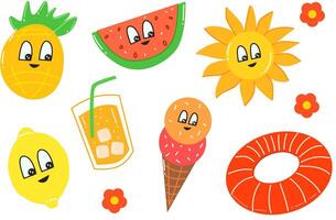 set of colorful cartoon fruits with eyes isolated on a white background vector