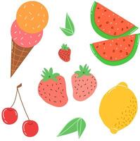 Cute bright colors of fruits collections. Set of fruits vector