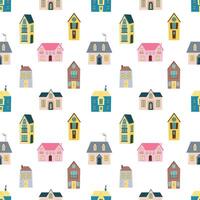 Seamless pattern with town houses on white background vector