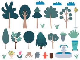 set of trees and plants flat style on white background. Big flat style trees icons set vector