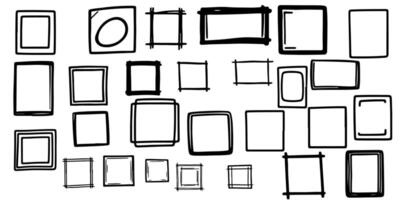 continuous one black line freehand drawing black square frame set line stroke scribble different element collection vector