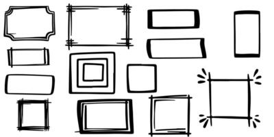 continuous one black line freehand drawing black square frame set line stroke scribble different element collection vector