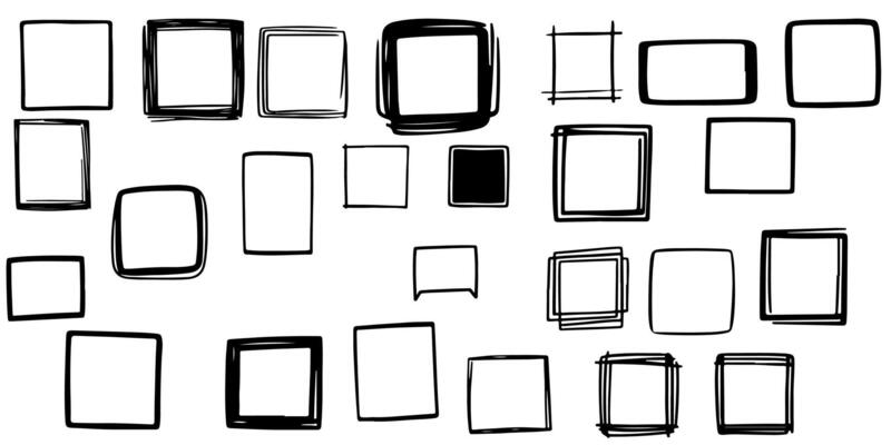 continuous one black line freehand drawing black square frame set line stroke scribble different element collection