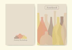 Notebook for pottery workshop. Diary cover design aesthetic pottery class artwork illustration. vector