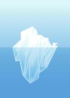 Iceberg floating in ocean with polar bear. Huge white block of ice, seagulls vector