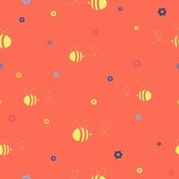 Colorful and bright spring meadow seamless pattern. Bright flowers on red background. Springtime vector