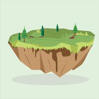 Realistic ground cut of green grass. floating island, perspective view isolated on green background. vector