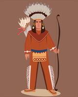 American Indian man in traditional costume and arrow. handsome Indian man. Native American tribe vector