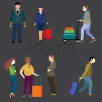 personas caminando y en pie en aeropuerto Terminal, esperando para avión, autobús, tren. negocio viaje concepto. plano diseño. vector