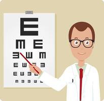 Eye doctor examining a patient. An ophthalmologist optician examining a patient using the eye chart. illustration vector