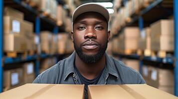 Warehouse Worker Holding Cardboard Box During Shift photo