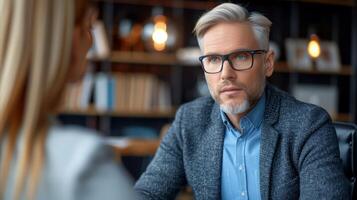 Mature Businessman in Conversation at Office Meeting photo