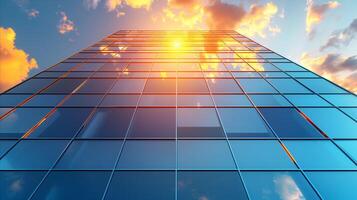 Sunset Reflection on a Glass Skyscraper Facade photo