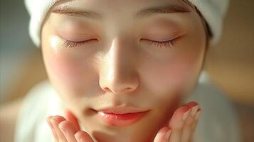 Serene Woman Enjoying a Spa Facial Treatment photo