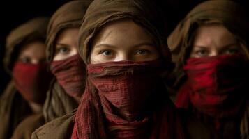 Group of People With Red Bandanas Covering Faces photo