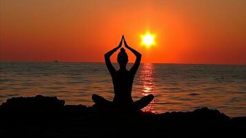 Serene Sunset Yoga Pose by the Sea photo