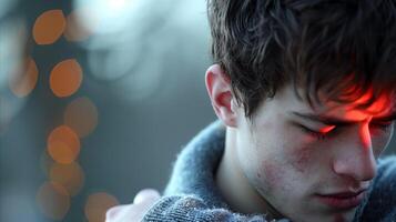 Contemplative Young Man in Evening Light photo