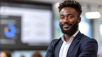 Confident Businessman in Office Presentation photo