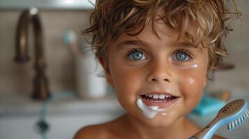 Young Boy Brushing Teeth photo